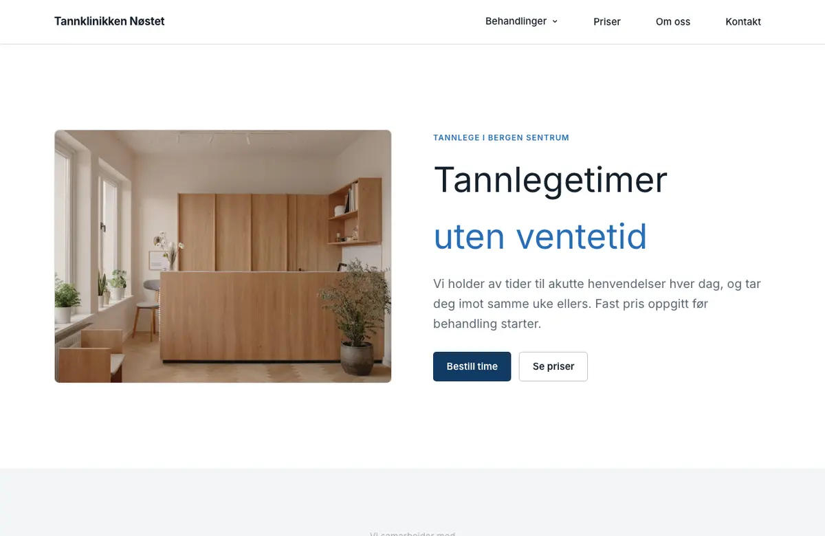 Malen Ramme: ryddig og tillitvekkende, vist med tannklinikkens innhold